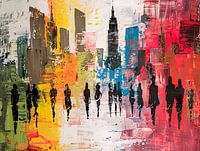 Skyline et silhouettes, huile