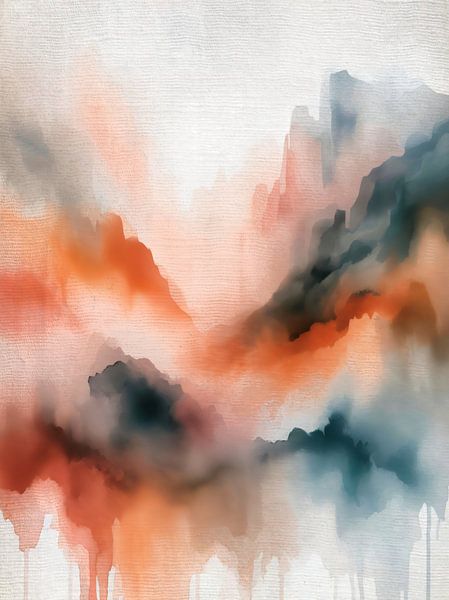 Sonnenaufgang in den Bergen, modern abstrakt in Pastellfarben von Mad Dog Art