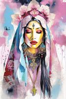 Ein lebendiges, ausdrucksstarkes Porträt einer schönen Frau im Gebet