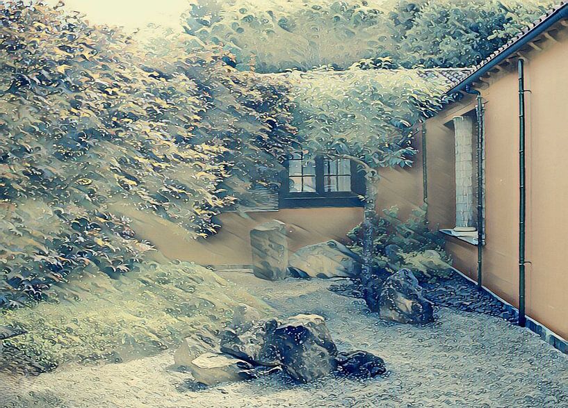 Japanisches Häuschen im Holzschnitt-Stil.... von Ineke de Rijk