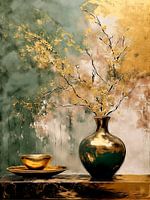 Vase and cup and saucer in gold: Series Watercolour Still Life-5