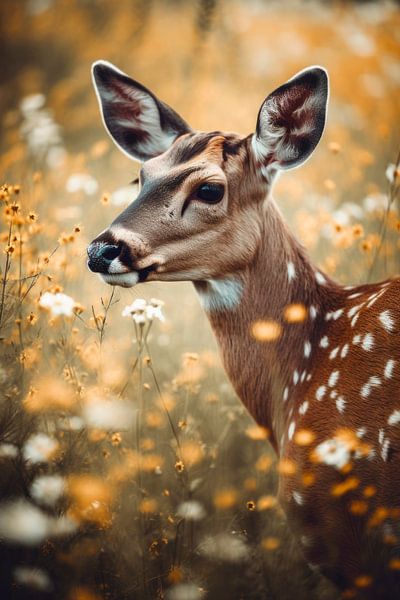 Deer In Flower Field von Treechild