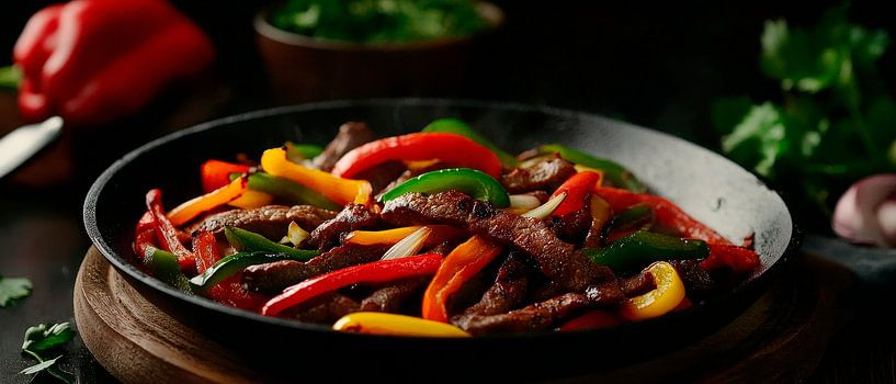Poêle colorée avec steak et légumes par Poster Art Shop