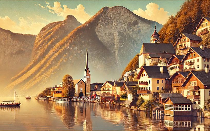 Vintage Hallstatt Poster, Österreich von Chromatic Fusion Studio