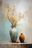 Dry bouquet paint pastel blue vase yellow flowers