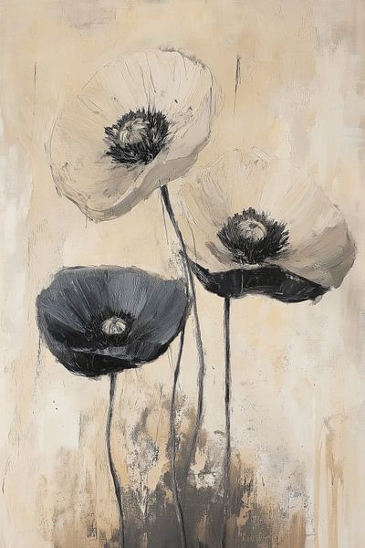 Mohnblumen in Beige und Schwarz von Bert Nijholt