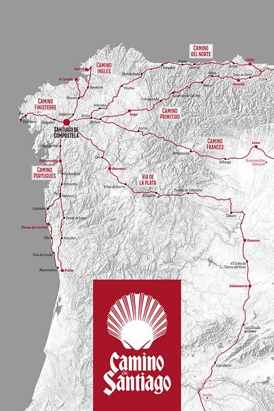 Camino De Santiago Karte Jakobsweg Landkarte Poster Viamapia Ohmyprints