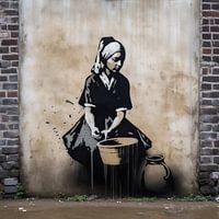 Vermeer op Muur | Banksy Stijl | Graffiti