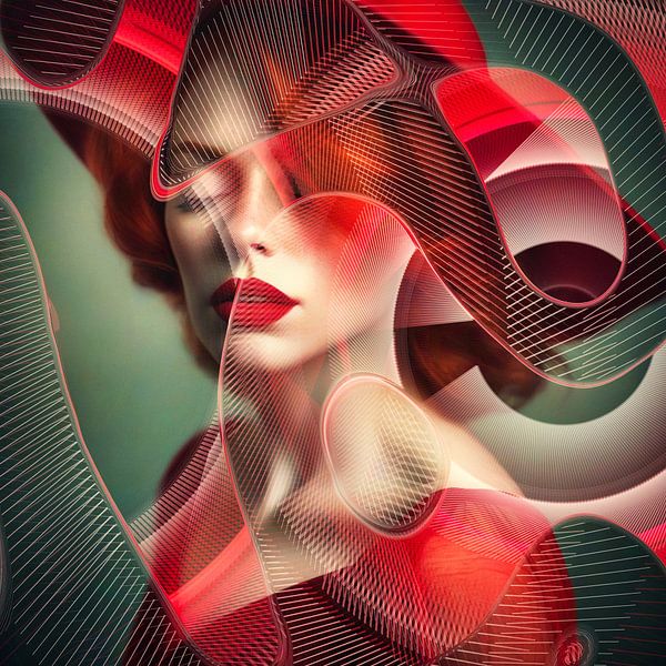 Dame in roten Linien von Arjen Roos