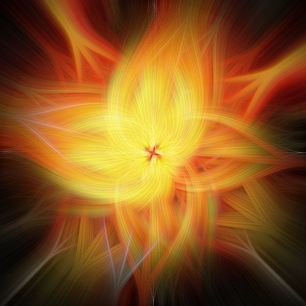 Fleur de lumière. Art abstrait géométrique coloré en jaune et orange vif. par Dina Dankers