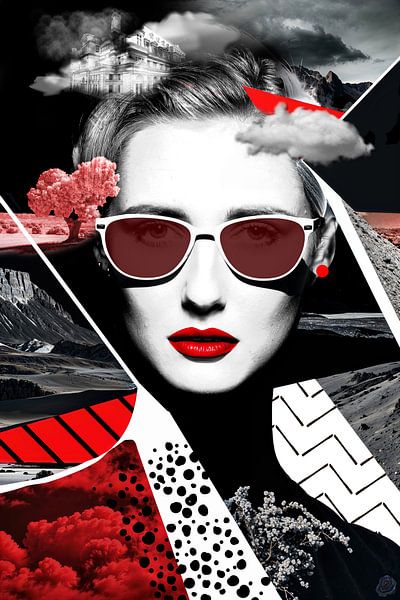 Rote Lippen, ein surreales Porträt einer Schönheit von Arjen Roos