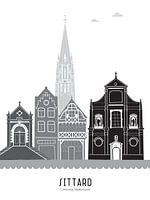 Skyline-Illustration der Stadt Sittard in schwarz-weiß-grau
