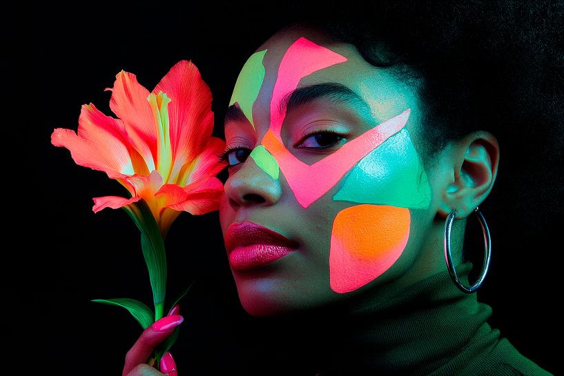 Farbenspiel mit Blume und Neon-Make-up von Poster Art Shop