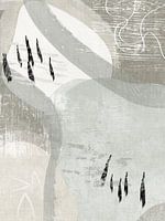 Peinture abstraite avec des tons pastel de vert sauge, beige et crème avec des textures