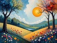 Sonnenuntergang über der Wiese