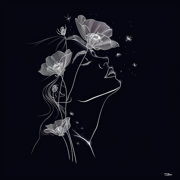 line drawing of a woman with a flower by Gelissen Artworks