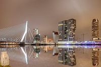 Skyline of Rotterdam at night.