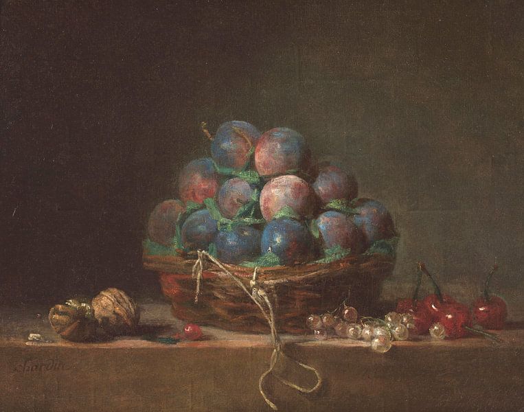 Korb mit Pflaumen, Jean-Baptiste Siméon Chardin von Meisterhafte Meister