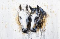 Schwarzes und weißes Pferd mit Gold