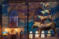 Die Bremer Stadtmusikanten bei Abenddämmerung, Bremen, Deutschl