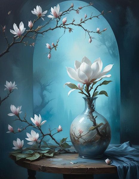 a vase with flowers magnolia . by J.a Dijkstra