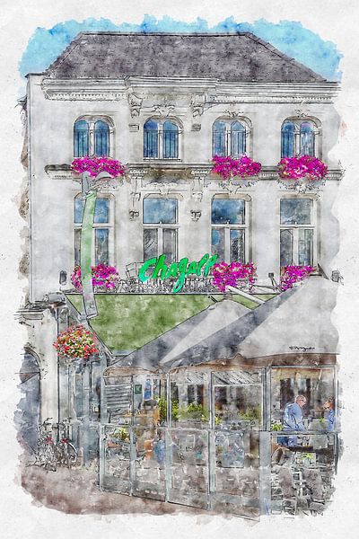 Grand café &quot;Chagall&quot; in Roosendaal (Aquarell) von Art by Jeronimo
