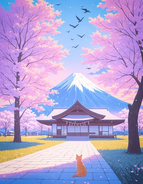 Anime Schrein Pastell Lofi Kirschblüte Japan von Ruzerin