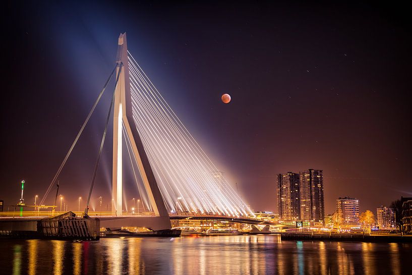 Pont Erasmus de Rotterdam pendant l'éclipse lunaire par Chris Snoek
