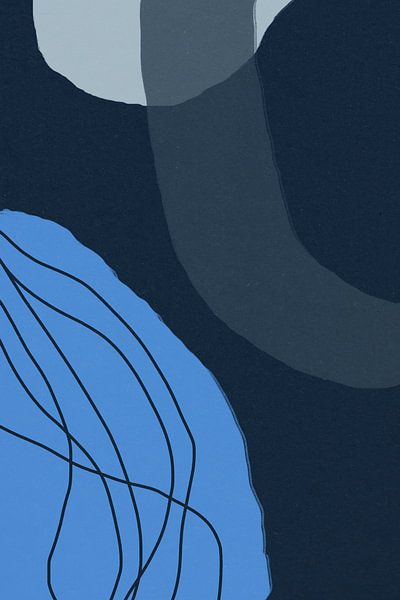 Formes modernes abstraites et minimalistes en bleu, gris et noir IV par Dina Dankers