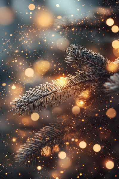 Magical Winter Glow - Illuminated Pine Branches by Eva Lee