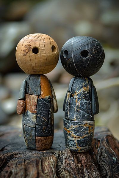 Zwei Steinfiguren auf Baumstamm von Art & Soul Creations