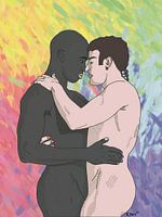 BoldLove - Couple gay sur fond arc-en-ciel