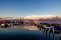 Romantic harbour at sunset