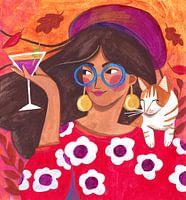 Portret vrouw heldere kleuren met kat