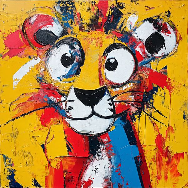 Fröhlicher Löwe in bunten Pinselstrichen von Emil Husstege