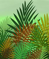 Botanical Digital Art - Feuilles vertes et dorées dans le style Urban Jungle