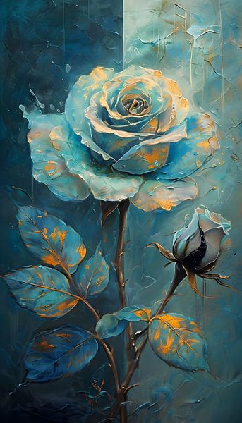 Surrealistisches Gemälde einer blauen Rose von Ljupka Kareska