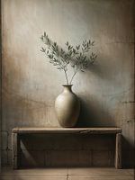 Olivenzweig in Vase - ländlich rustikales mediterranes Stillleben