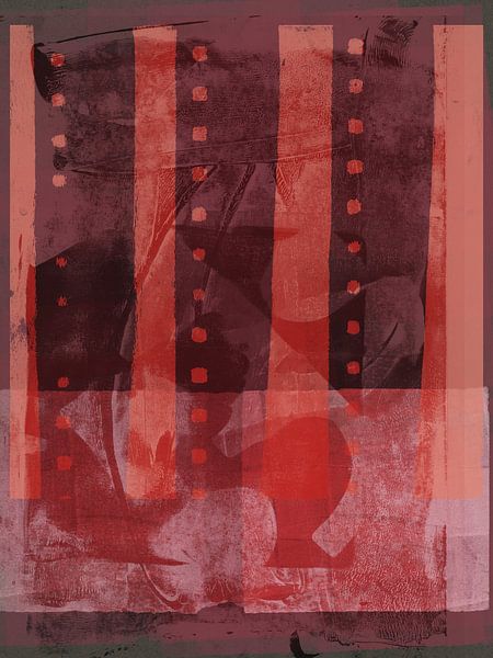 Formes organiques et géométriques abstraites en rouge vin, rouge néon et rose par Art minimaliste abstrait