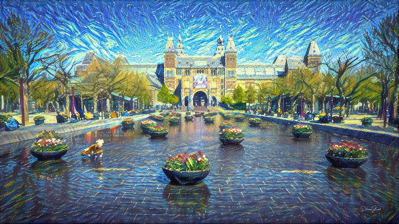 Stilvolles Kunstwerk Amsterdam: Rijksmuseum Amsterdam im Stil von Van Gogh von Slimme Kunst.nl