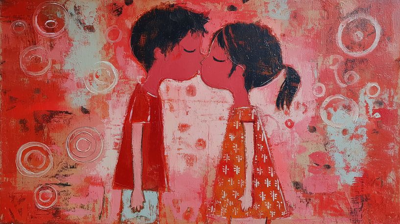 Junge und Mädchen Kissen rosa-rot panorama von TheXclusive Art