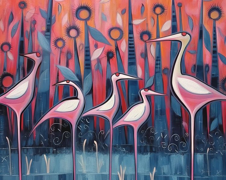 Bunte Flamingo&#039;s | Dusky Flamingo&#039;s malen von ARTEO Gemälde
