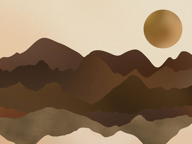 Abstrakte Landschaft mit Bergen in natürlichen Japandi-Farben von Kjubik