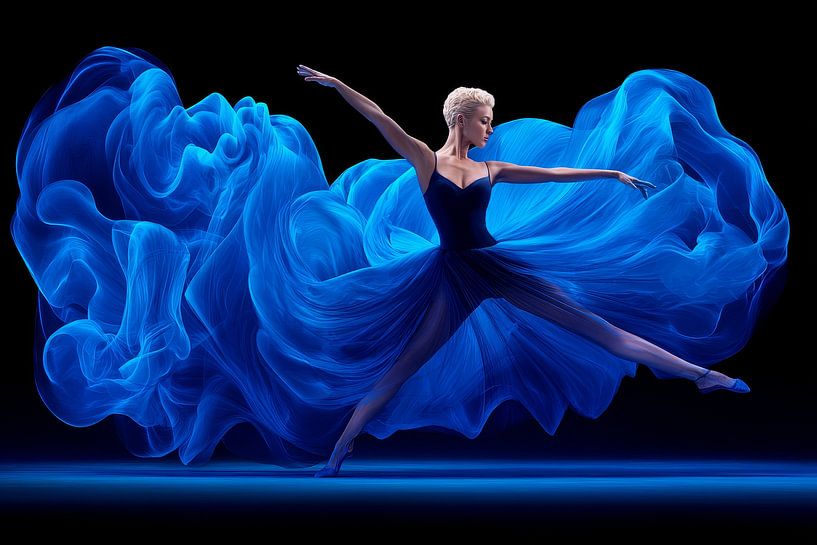 Frau tanzt auf der Bühne mit blauem Gewand von Egon Zitter