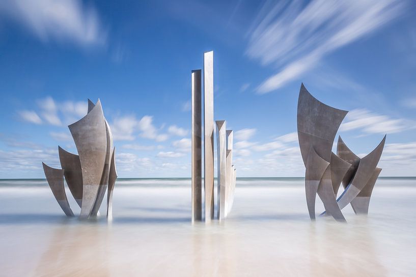 Monument Les Braves in the sea at Omaha Beach Normandy France by Silvia Thiel