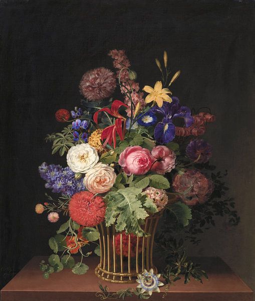 A Light Reed Basket With Flowers, Cladius Detlev Fritzsch by Masterful Masters