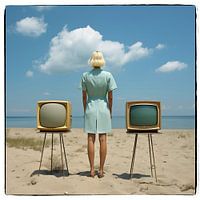 Woman with televisions
