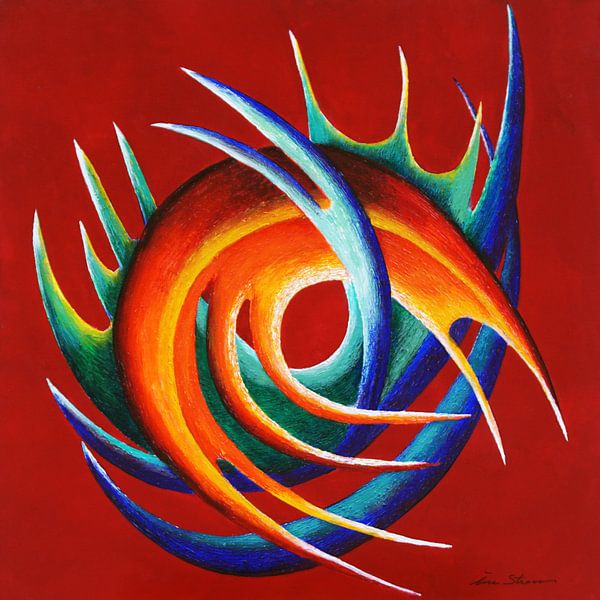 Dynamische Skulptur in Rot, Blau, Grün und Orange von Ine Straver