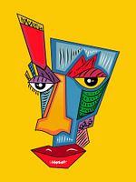 Abstract Face Art on Yellow Background
