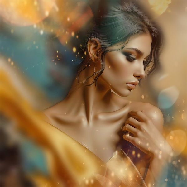 Frau in gelbem Kleid in festlicher Umgebung von Digital Art Nederland